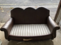 Antique French Art Deco distressed leather sofa image 2
