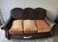 Antique French Art Deco distressed leather sofa image 3