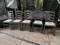 5 matching painted grey chairs with floral cushioned seat photo - Set-Exchange.co.uk