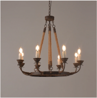 Candlely Rustic Iron Flaxen Hemp Rope & Metal 8-Light Round Candelabra photo - Set-Exchange.co.uk