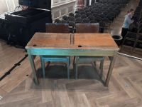 1950s wooden school desk with 2 chairs photo - Set-Exchange.co.uk