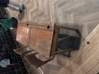 1950s wooden school desk with 2 chairs image 2
