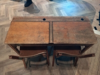 1950s wooden school desk with 2 chairs image 3